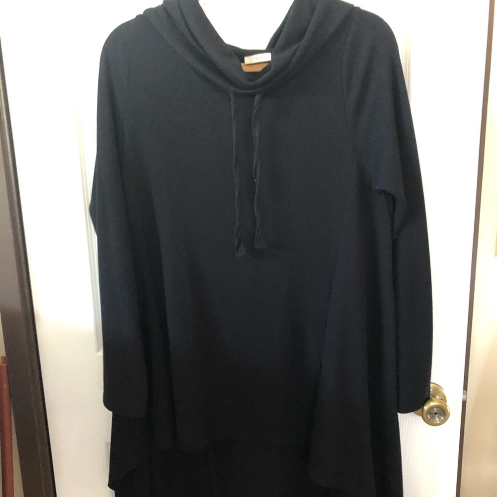 LOGO Lori Goldstein Waffle Knit Cowl Neck Hoodie